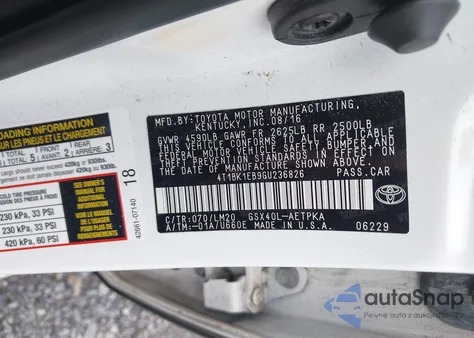 2016 Toyota Avalon Limited z USA, uszkodzony, nr VIN 4T1BK1EB9GU236826